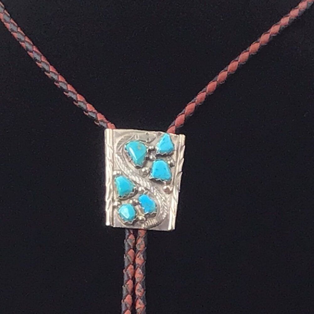 Sterling Silver Bolo Tie Turquoise Signed Native American Youth Or Women’s 15” - Picture 2 of 11